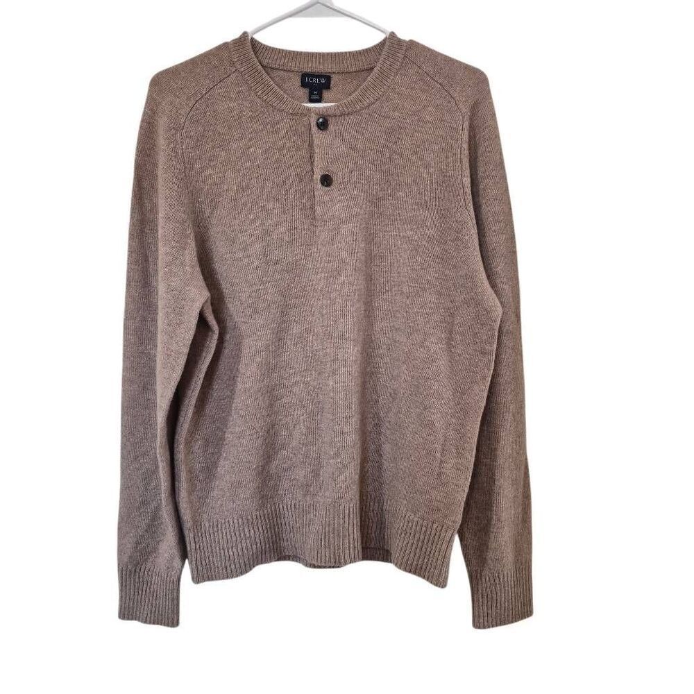 J. Crew Men's Heather Tan Poly/Lamb's Wool Henley Sweater w Buttons NEW NWT